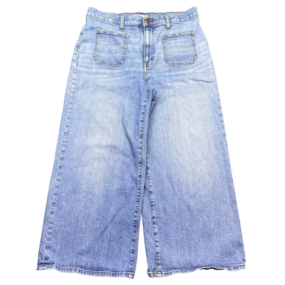 Madewell Wide Leg Crop Jeans Light Wash Patch Pocket Denim Sz 31 Skater Grunge